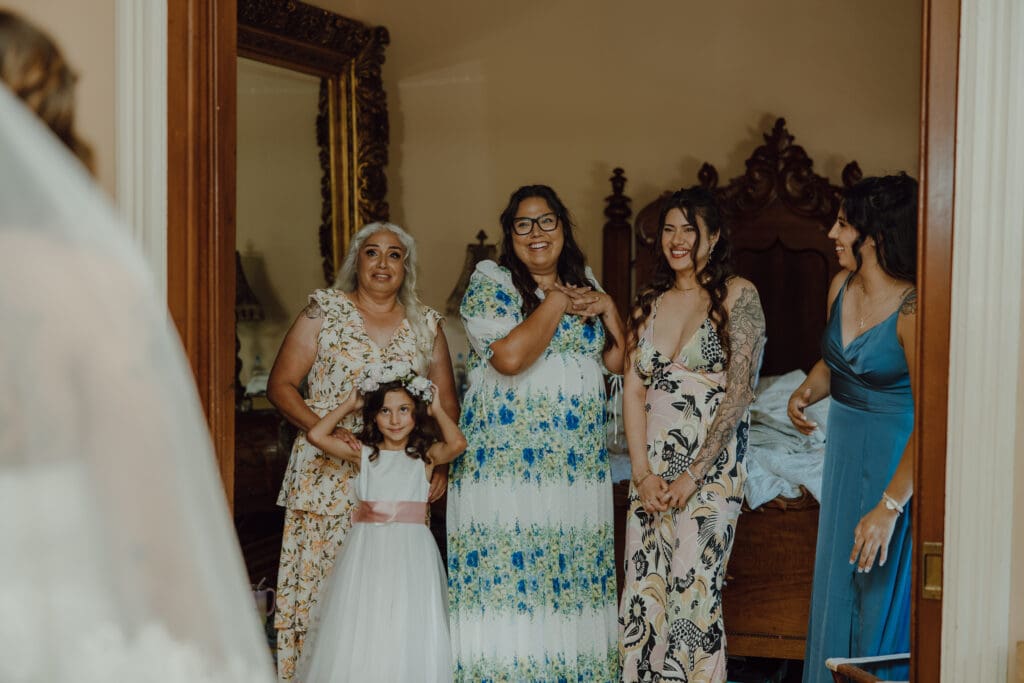 Brides first look with family.
Denver Wedding Venue