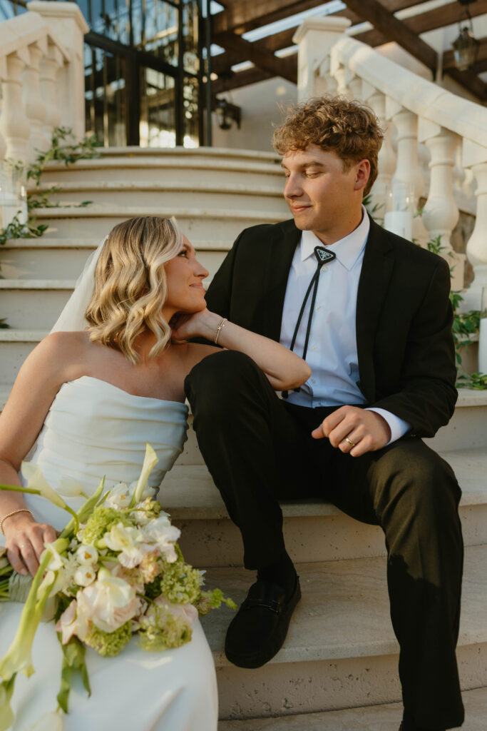 bride and groom up close on wedding day 