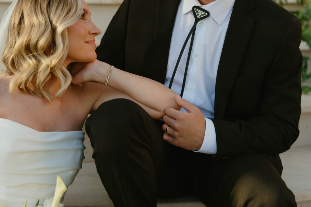 up close shot of bride and groom on wedding day 