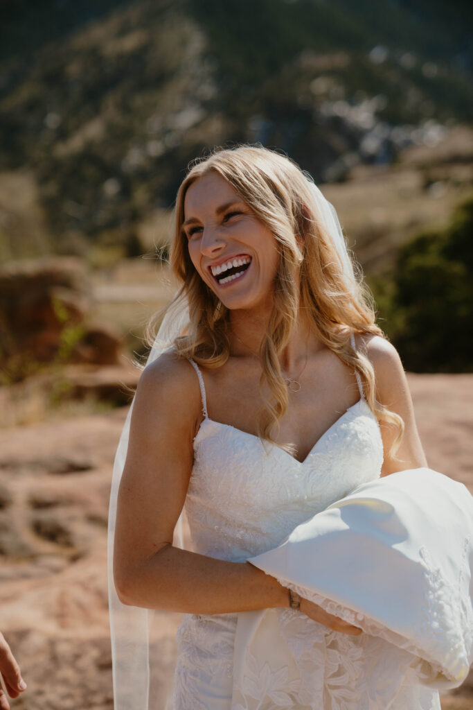 bride smiling on wedding day