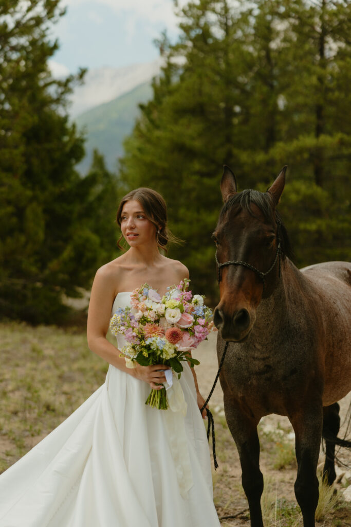 bride with horse portraits
